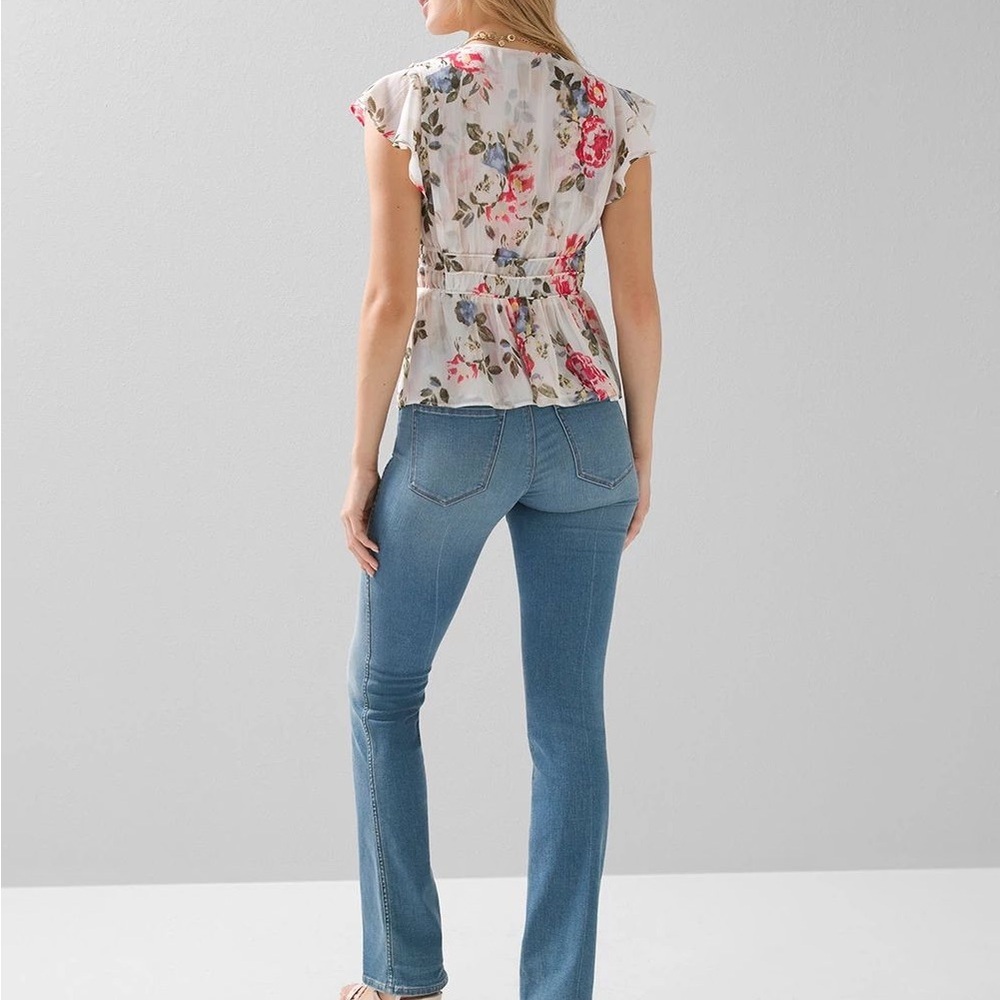 White House Black Market Flutter Sleeve Blouse with Waist Detail - Picture 10 of 10